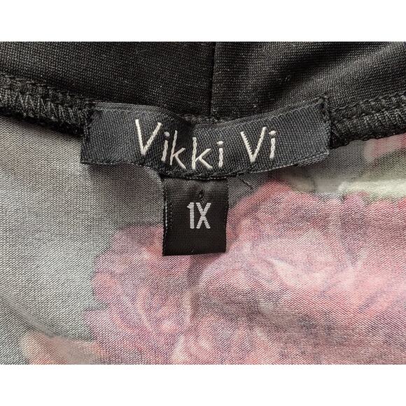 Vikki Vi Black Pink Floral Stripe Jacket Open Front Women's Size 1X - Picture 5 of 7